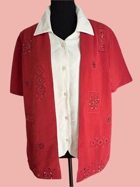 🍁VTG ALFRED DUNNER! “MARRIED” TOP! EMBROIDERED SEQUIN FALL COLORS!